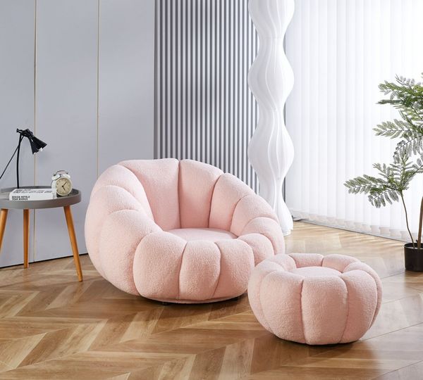 alesvelt Drehsessel Kürbis Sessel 360° Drehfunktion Relaxsessel inkl. Hocker (Set, 2-St), 360° Drehfunktion
