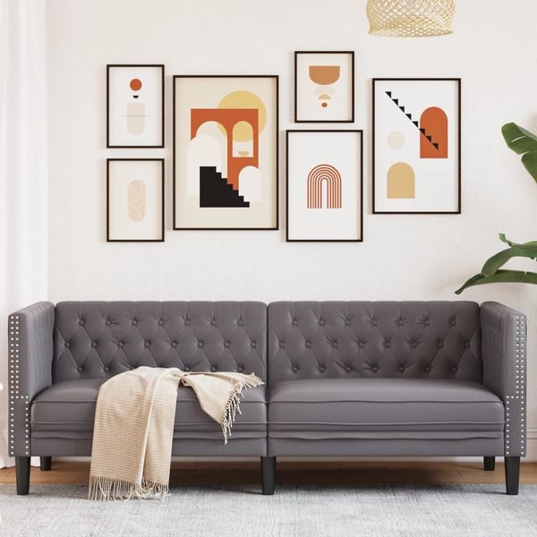 vidaXL Chesterfield-Sofa 3-Sitzer Grau Kunstleder 372669