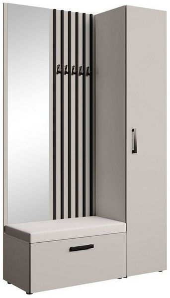 Beautysofa Garderobenschrank mit großem Spiegel und Kleiderstange MARGARET II+IV ein hoher eintüriger Kleiderschrank und ein komfortabler Schuhschrank