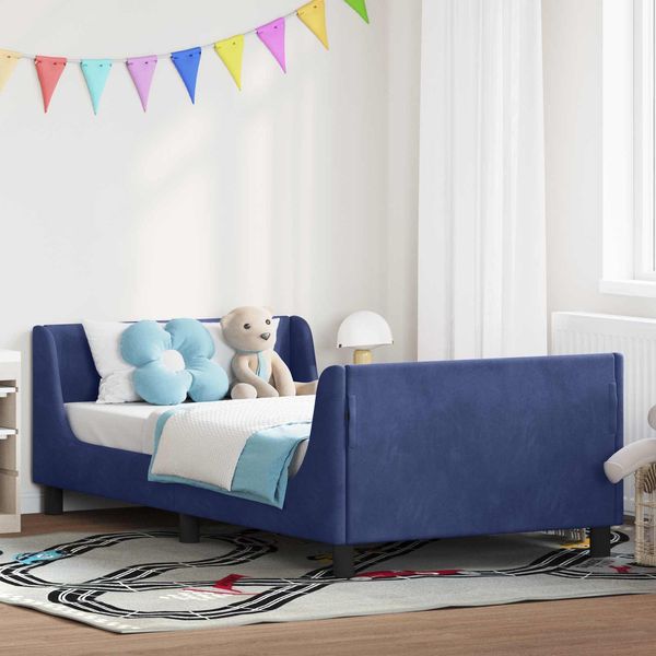 vidaXL Kinderbettgestell mit Kopfteil Polizeiblau 90 x 190 cm Samt 42010883