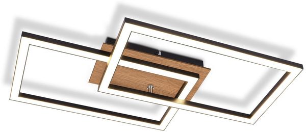 ZMH Moderne LED Deckenleuchte Holz Deckenlampe 3000K Warmweiß Schwarz Rechteck Design 24W