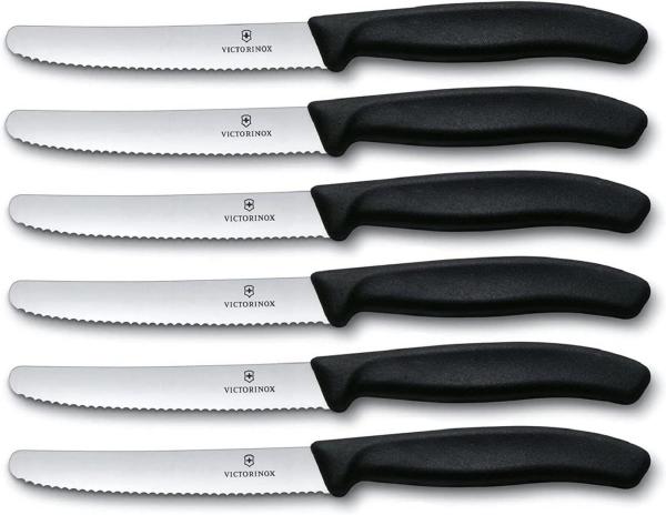 Victorinox | Swiss Classic Tafelmesser Set | 6-teilig | perfektionierte Schneidleistung | zeitloses Design | für Brotzeit und Küche | ergonomische schwarze Griffe