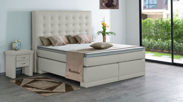 Meisterbetten Boxspringbett Kimm 200x200 in KL-Light Beige, Matratzenbezug Nano, Ergoflex-Topper Bild 3