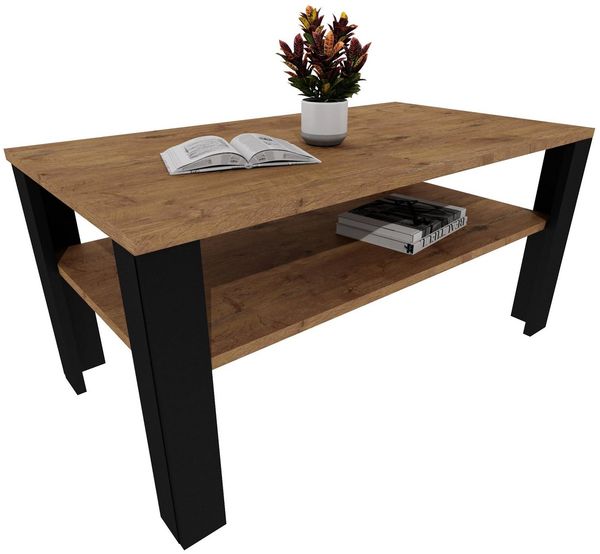 TREND WERK Couchtisch mit zusätzlicher Ablagefläche in 53×53×47 cm und 92×50×45 cm (Moderner Wohnzimmertisch im Retro Loft Design), Stabiler Beistelltisch für Wohnzimmer, Büro & Lounge