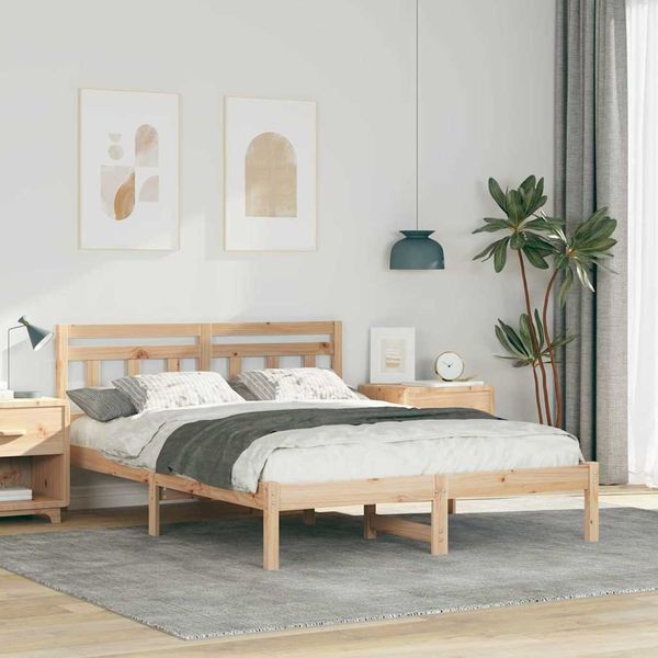 vidaXL Bettrahmen Braun 135 x 190 cm Massives Kiefernholz 872383