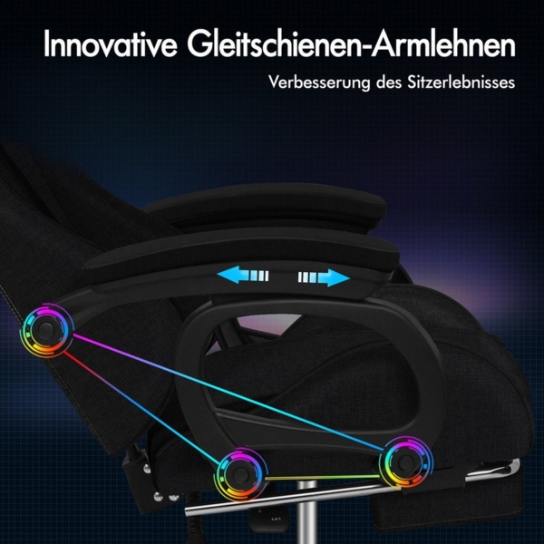 ALFORDSON Gaming-Stuhl mit Massage-Lordosenstütze, ergonomisch, mit Kopfstütze, höhenverstellbar, Stoffbezug, schwarz Bild 3