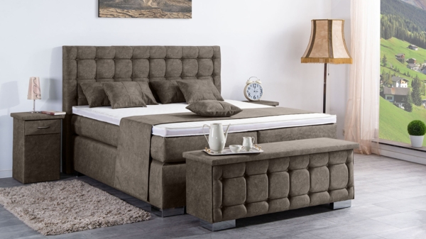 Meisterbetten Boxspringbett Lanz 140x220 in DS-Sand, Matratzenbezug Nano, Ergoflex-Topper