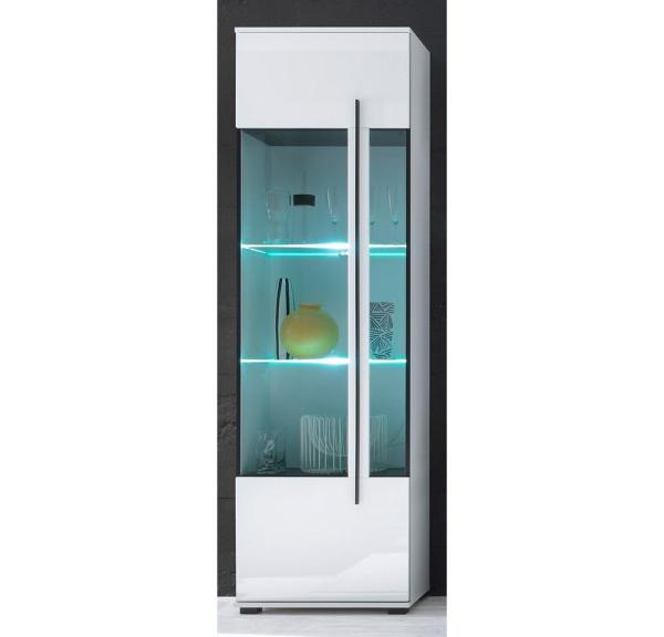 Lomadox Vitrine COLORADO-61 weiß Hochglanz inkl. LED mit Glaseinsatz aus Grauglas 60x200x37cm