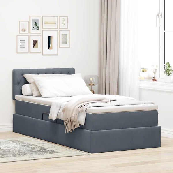 vidaXL Aufbewahrungsbett mit Matratze Dunkelgrau 90 x 190 cm Samt 3370786