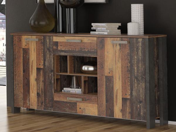 Sideboard >Celon< in Old Wood Vintage - 156.4x86.3x41.6cm (BxHxT)