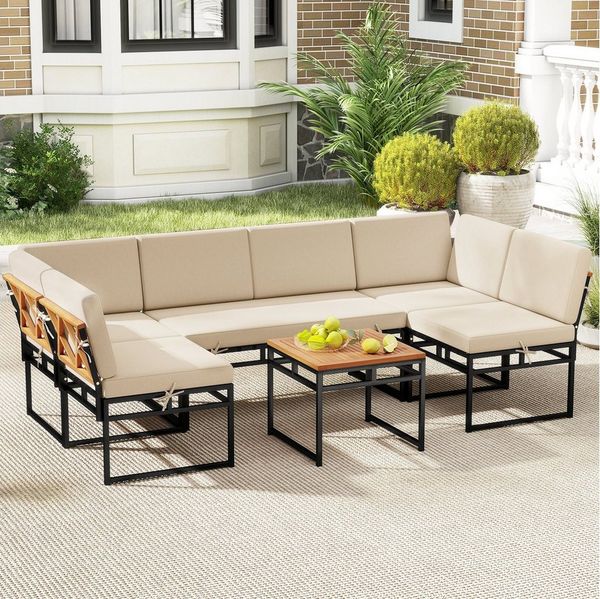 COSTWAY Gartenlounge-Set, 6 tlg. Gartenmöbel Set mit Sofa & Tisch, Kissen