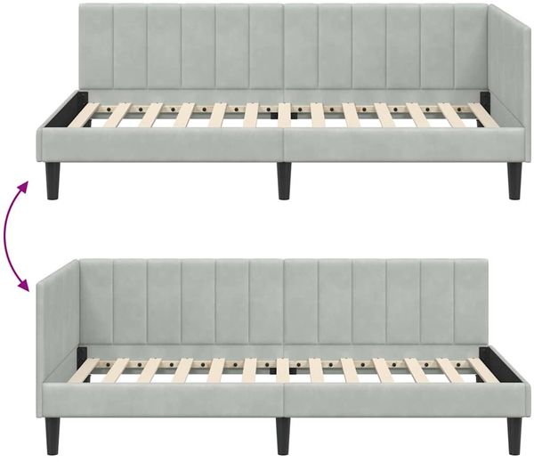 vidaXL Eckbettgestell mit Kopfteil Hellgrau 90 cm x 200 cm Samt 42016348 Bild 9