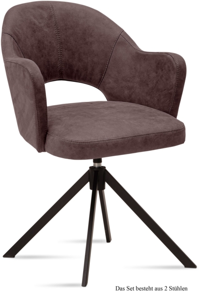 Armlehnstuhl drehbar (2er-Set) Denies 59x87x61 Schwarz/Braun
