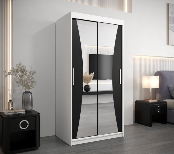 MOEBLO Schiebetürenschrank MEGRA (mit Spiegel, mit/ ohne Schubladen, Schwebetürenschrank Schrank Garderobe Schiebtüren Schlafzimmer Wohnzimmerschrank) (BxHxT):100/120/150/180/200/250x200x62 cm