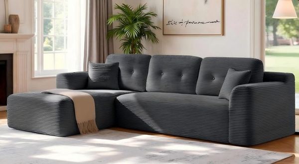 VASAGLE Ecksofa, modulares Sofa 244 cm breit, vakuumverpackt, Schlafsofa, keine Montage erforderlich, mit großer Chaiselongue links, für Wohnzimmer, Gästezimmer, schiefergrau