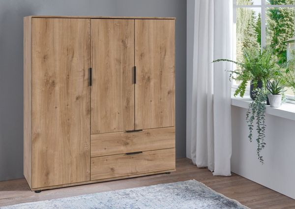 Wimex Wäscheschrank Easy Plus Kleiderschrank Garderobe 2 Schubladen, 81 oder 130cm breit in verschiedenen Farben, moderne Optik mit schwarzen Metallgriffen