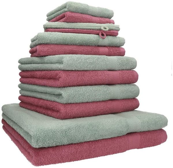 Betz Handtuch Set 12-TLG. Handtuch Set Premium Farbe beere/heugrün, 100% Baumwolle, (12-tlg)