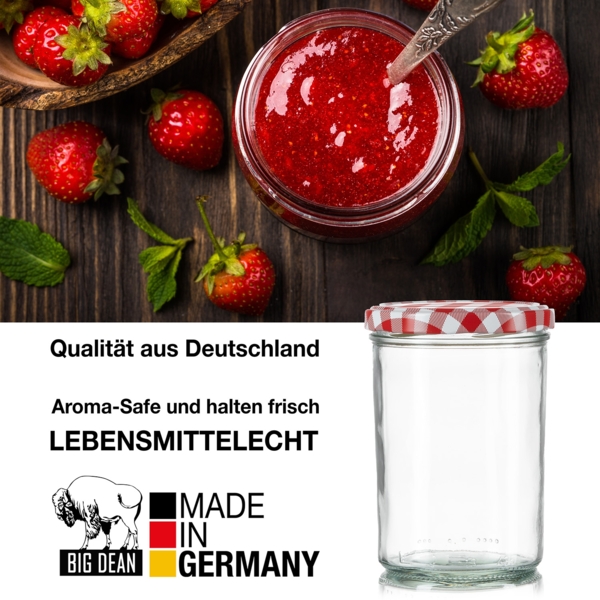 BigDean 60x Sturzgläser 435ml - Einmachgläser Einweckgläser Schraubgläser - Made in Germany - Marmeladengläser mit Schraub-Deckel TO 82 - Rot kariert Bild 3