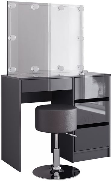 Schminktisch Sherry Anthrazit Hochglanz 90 cm mit LED Beleuchtung und Hocker Vicco