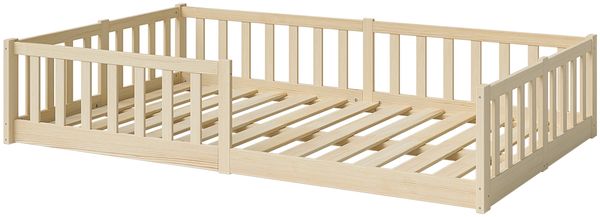 Bellabino 'Vere' Bodenbett 140x200 cm, natur, Massivholz Kiefer, Montessori Kinderbett mit Rausfallschutz und Lattenrost Bild 2