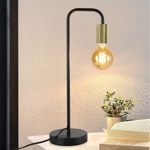 Nettlife Tischleuchte Tischleuchte Schwarz Gold E27 mit Kabel, mit Kippschalter, LED wechselbar, für Wohnzimmer Schlafzimmer kinderzimmer Bedside