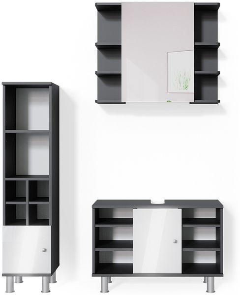 Badmöbel-Set Fynn Anthrazit 3 Teile, mit Midischrank Tür klein Vicco