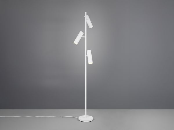 Moderne Stehlampe SOKA mit 3 schwenkbaren Spots, Weiß, Höhe 150cm