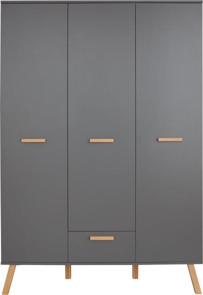 Babyzimmer Kleiderschrank Mats grau matt mit Buche massiv 130 x 190 cm