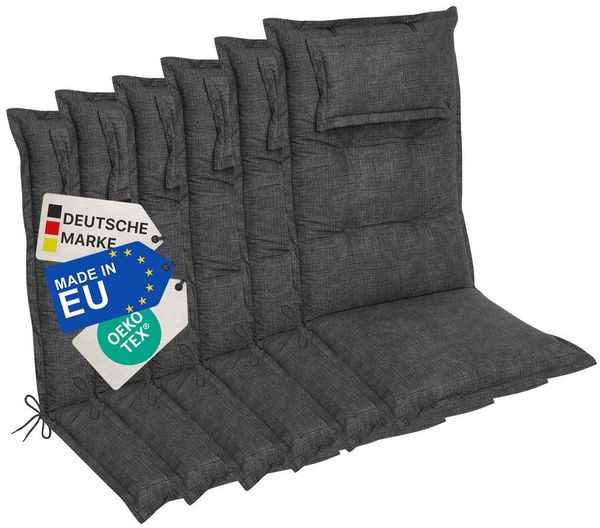 NYVI Hochlehnerauflage Hochlehner Auflagen NYVILux 120x50 cm Anthrazit 6er Set Stuhlauflagen, (6 St), 8 cm Komfort Sitzpolster, Polsterauflage mit Kopf Stützkissen