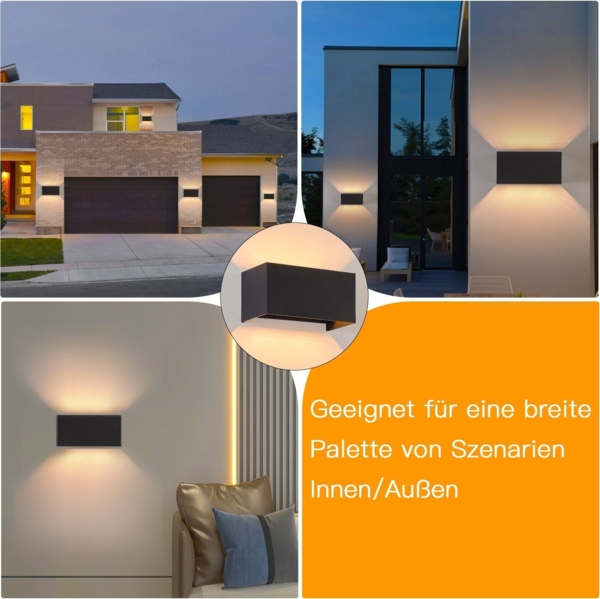 ZMH LED Wandleuchte Innen Wandlampe - 4ER Außenwandleuchten Schwarz Wandbeleuchtung Aussen Aussenlampe Up Down IP65 Ausenbeleutung 3000K Warmweiß Außenleuchte G9 für Hauswand Treppenhaus Flur Bild 10