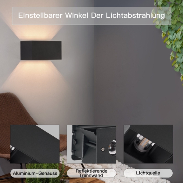 ZMH LED Wandleuchte Innen Wandlampe - 4ER Außenwandleuchten Schwarz Wandbeleuchtung Aussen Aussenlampe Up Down IP65 Ausenbeleutung 3000K Warmweiß Außenleuchte G9 für Hauswand Treppenhaus Flur Bild 6