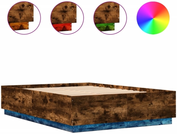 vidaXL Bettgestell mit LED Räuchereiche 150x200cm Holzwerkstoff 3209608