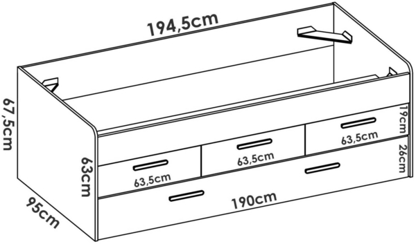 Dmora Kinderbett Aftro, Kinderbett für Schlafzimmer, Einzelbett mit Kommoden, Struktur mit ausziehbarem Bett, 194x95 h68 cm, Weiß und Eiche Bild 3