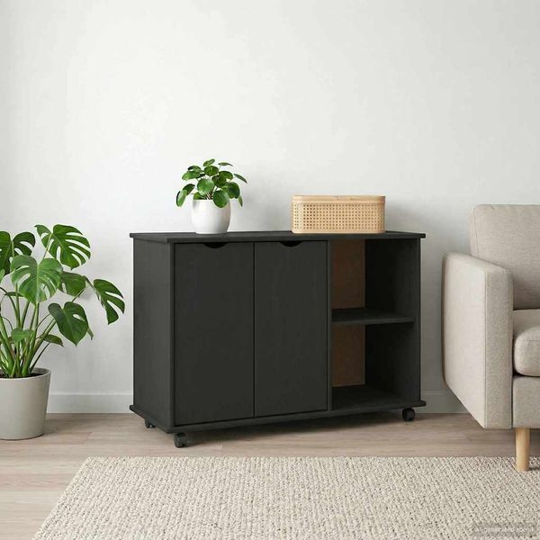 vidaXL Rollschrank Schwarz 100 x 39 x 65,5 cm Massivholz Kiefer 42028387