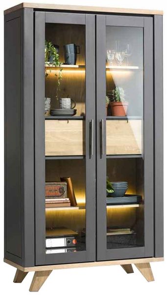 Vitrine Jardin, Holz, Holzwerkstoff, Metall, Schwarz, Holzfarben, 110 x 200 x 45 cm