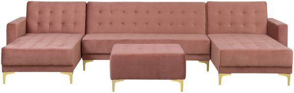 Schlafsofa U-förmig Samtstoff rosa mit Ottomane ABERDEEN