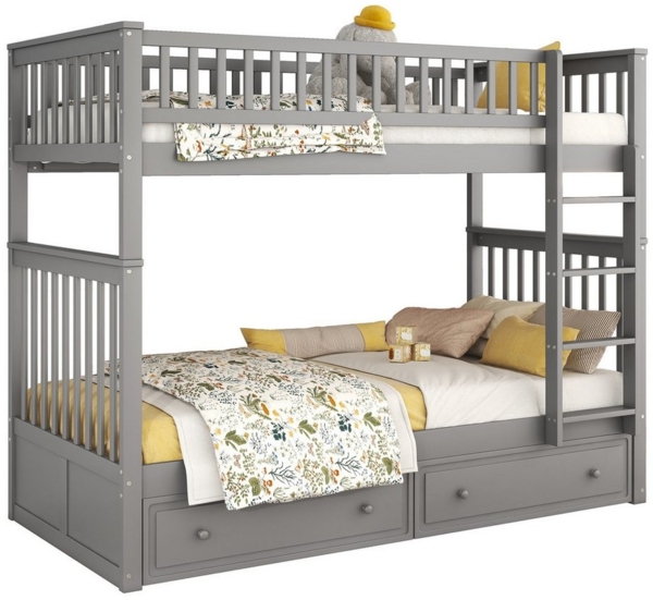 OKWISH Etagenbett Bett, Kinderbetten,Funktionelle Betten, Cabrio-Betten (mit Schubladen, 90x200cm, Ohne Matratze), Kann in 2 Einzelbetten umgewandelt werden