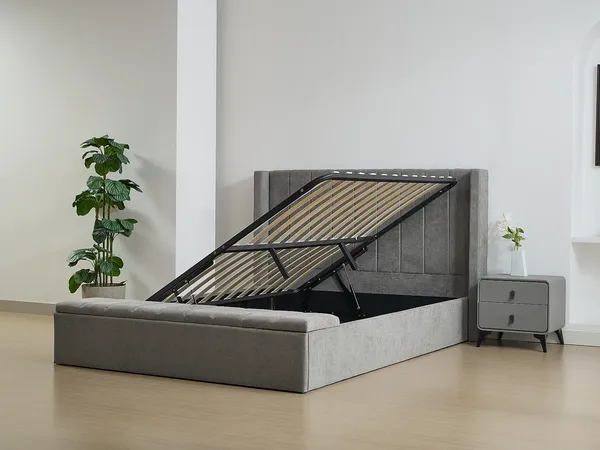 Vente-unique - DOUINO Bett Stoff Grau - B 245 cm x H 120 cm x L 182 cm