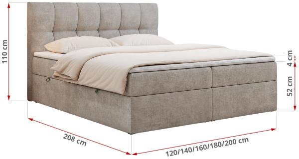 Boxspringbett mit Kopfteil und Topper, Doppelbett - RICO - 160x200cm - Beige Stoff - H3 Bild 5