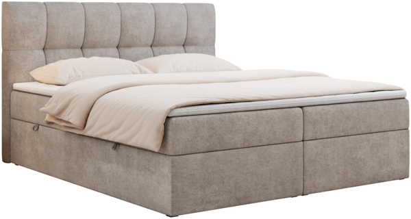 Boxspringbett mit Kopfteil und Topper, Doppelbett - RICO - 160x200cm - Beige Stoff - H3 Bild 3