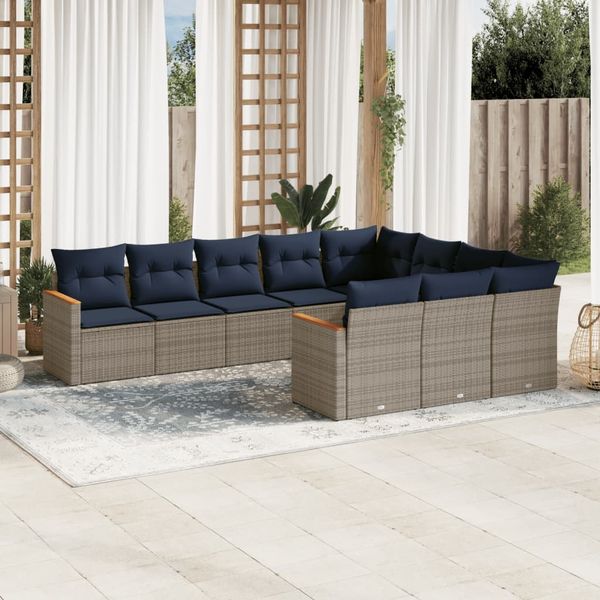 vidaXL 10-teiliges Gartensofa-Set mit Kissen, grau, Polyrattan 3226341