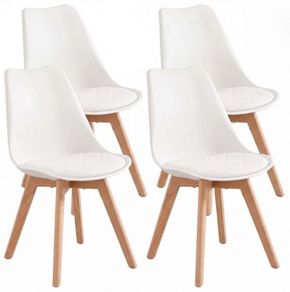 VASAGLE Esszimmerstühle 4er Set Gepolsterte Küchenstühle aus PU-Leder und Buchenholz 46,5 x 57 x 79 cm Weiß