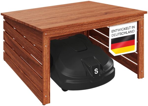 STEELSØN 'Myrion' Mähroboter Garage, Kiefernholz, braun, mit UV-Schutzlackierung, wetterfest, 45/34x77x77 cm, Mähroboterhaus mit Pultdach