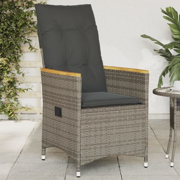 vidaXL Gartensessel Verstellbar mit Kissen Grau Poly Rattan 365644