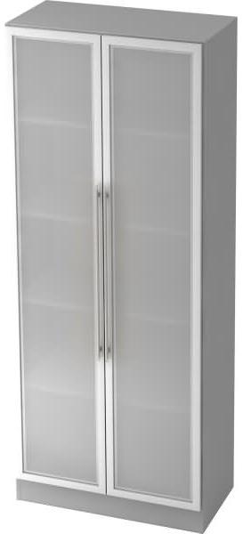 Glastürenschrank 5 Ordnerhöhen, RE Grau / Silber