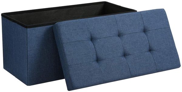 Sitzbank mit Stauraum, 76 cm, klappbare Sitztruhe, Aufbewahrungsbox, Fußbank, Dunkelblau