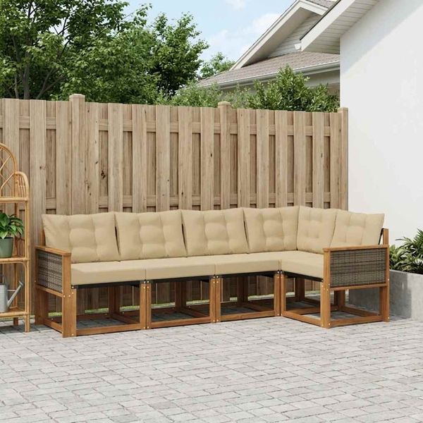 vidaXL Outdoor-Sofagarnitur mit Kissen 5 pcs Natur und Beige 3381949
