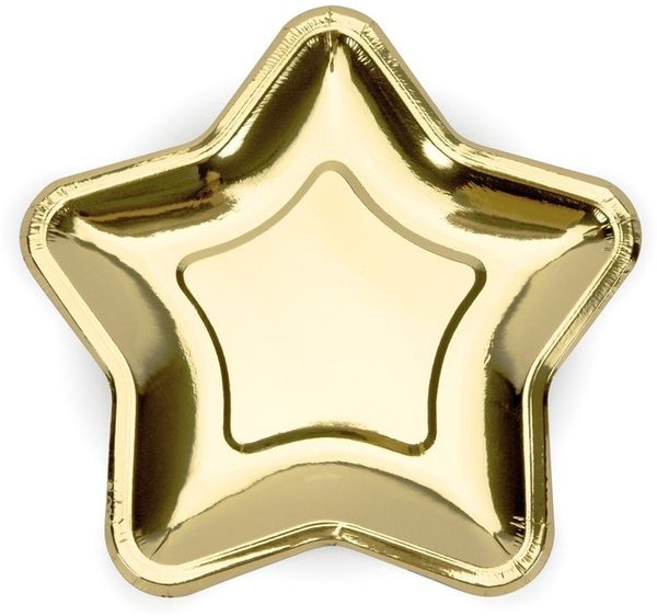 partydeco Pappteller, Pappteller in Stern Form 23cm gold 6er Set