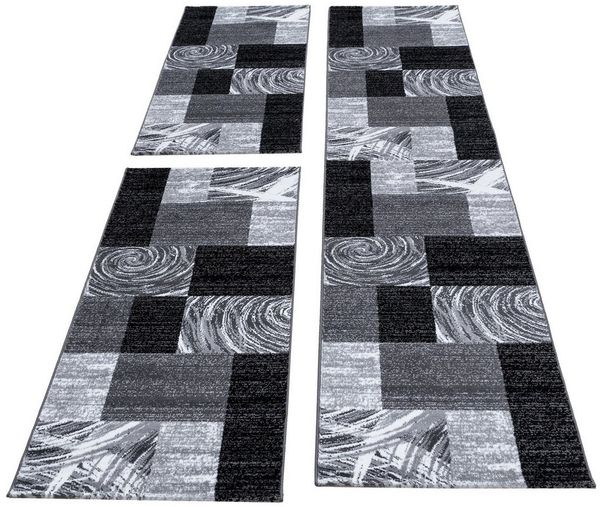 Carpettex Kurzflor-Bettumrandung Abstrakt Kariert Design, Höhe 12 mm, (Bett-Set, 3-tlg, Bettvorlage), Schlafzimmer Teppich Bettumrandung Läufer Set 3 teilig