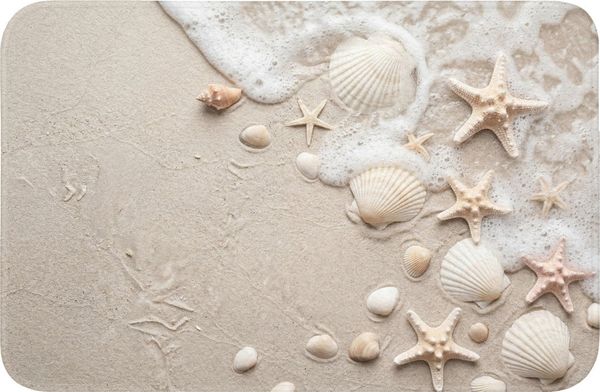 OnlyWow WC-Vorleger Muscheln - Seesterne - Strand, Höhe 10 mm, Polyester, Rechteckig, WC Teppich, Toilettenvorleger, Toilettenteppich, Badematte 60x40 cm